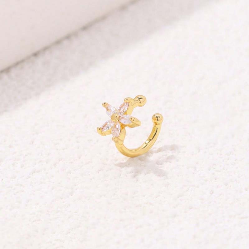 

1Pcs Fashion Shiny Zircon Flower Ear Clip For Women Minimalist Copper Color Pentagram Star No Piercing Fake Ear Cuff Zircon золотий