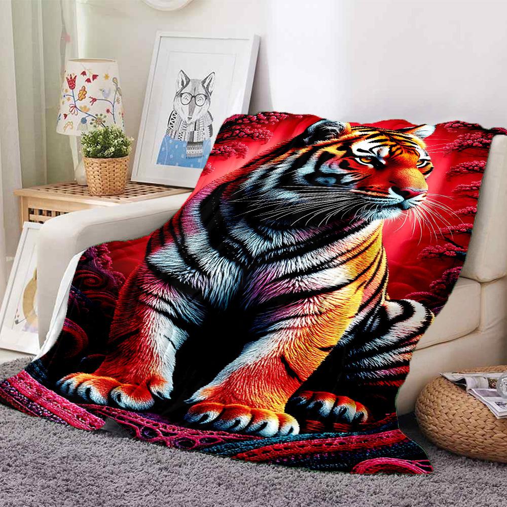 1pc Tiger Print Blanket Lightweight Flannel Blanket Throw Blanket For Sofa, Bed, Travel, Camping, Livingroom, Couch, Chair, And Bed yy2509026206