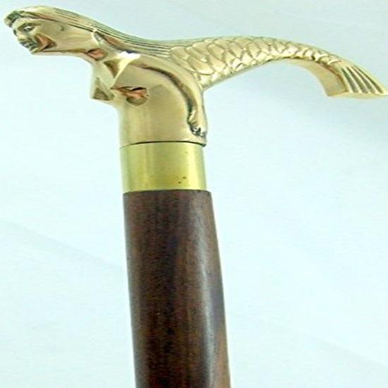 Mermaid Cane w Solid Brass Handle Walking Stick