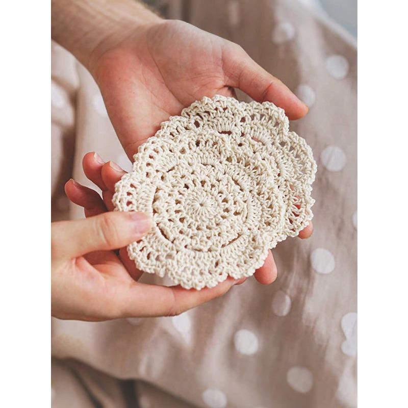 

Vintage Coasters, Handmade Woven Insulation Mats, Creative Hollow Crochet Decorative Pads бежевый