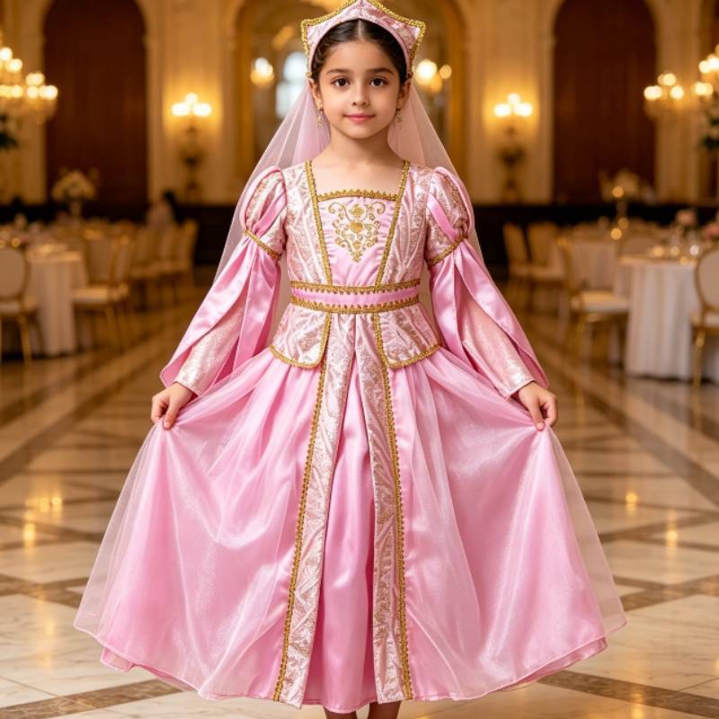 Girls Medieval Princess Costume With Tulle Fabric For Halloween Role Play And Stage Performance