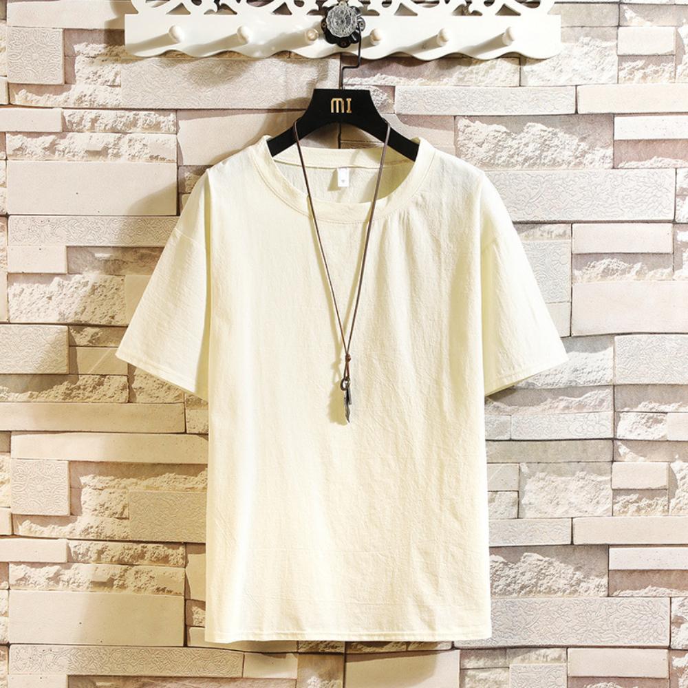 

Мужская летняя повседневная свободная футболка, однотонная, с круглым вырезом, базовый хлопок, 100% удобные футболки с короткими рукавами 5XL бежевый
