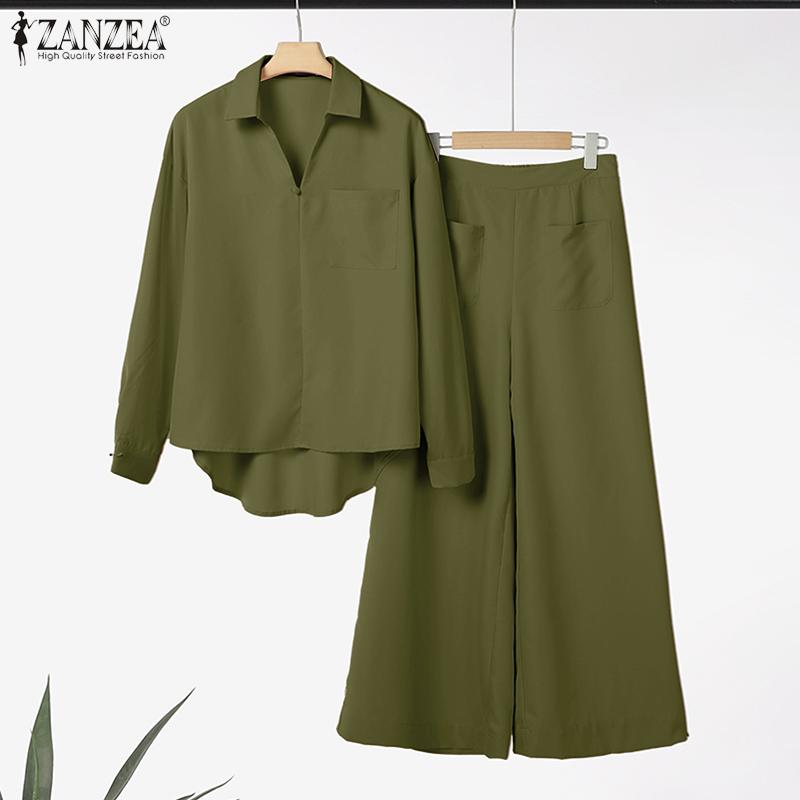 ZANZEA Seturi de costume din două piese pentru femei, bluză casual cu mâneci lungi și pantaloni