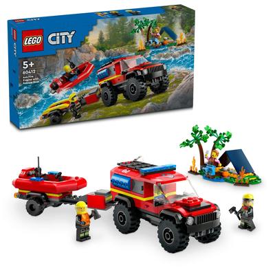 LEGO City 4WD İtfaiye Aracı ve Kurtarma Botu Oyuncak Hediye Doğum Günü Bloğu Eğitici Noel Erkek Kız Çocuklar 5 Yaş 6 Yaş 7 Yaş 8 Yaş
