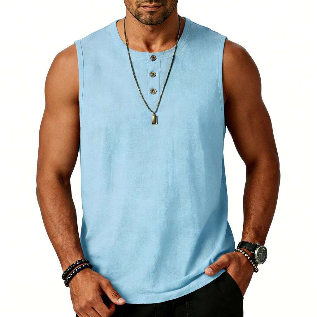 Men's Color Color Sleeveless Vest Cotton And Linen Tops