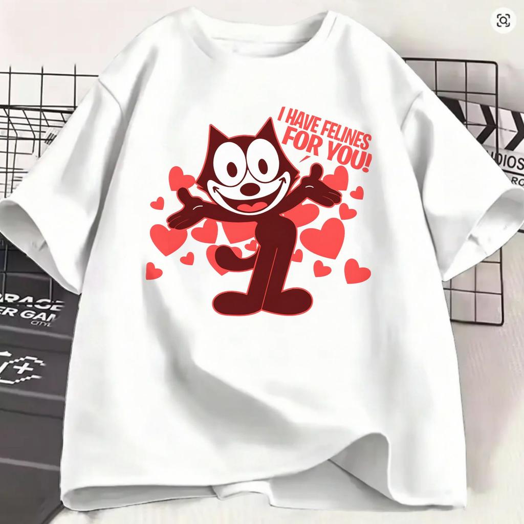 Ffelixs Black Cat Unisexs T Shirt Alien Abduction Vintage Tees Short Sleeve Crew Neck Tshirts Cotton Plus Size Clothing