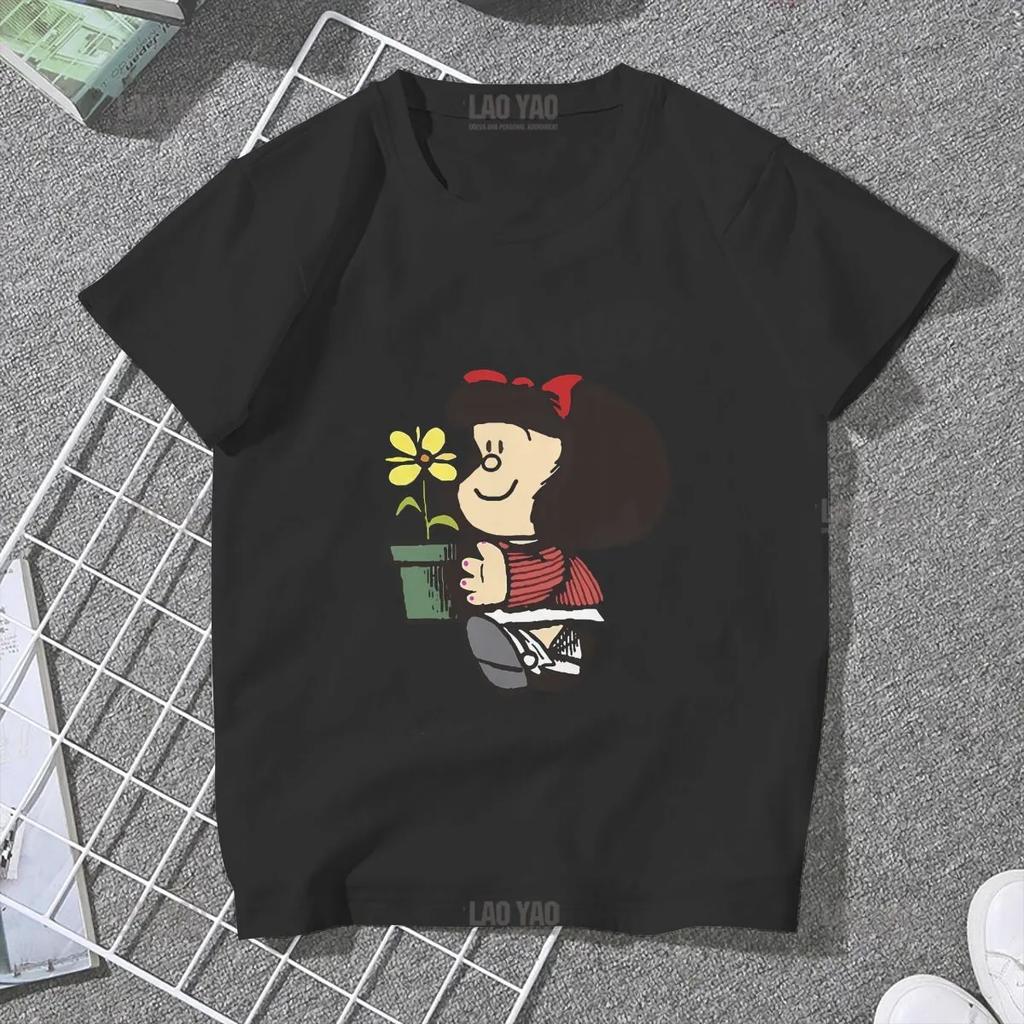 Kawaii Dinge werden von Frauen erledigt T-Shirt Mafalda Cartoon Mädchen Y2k Basic Oberteile O-Ausschnitt Polyester Herren T-Shirt Humor Geschenk