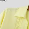 INCERUN Men Short Sleeve Pleated Shirts Casual Front Cross Solid Tops