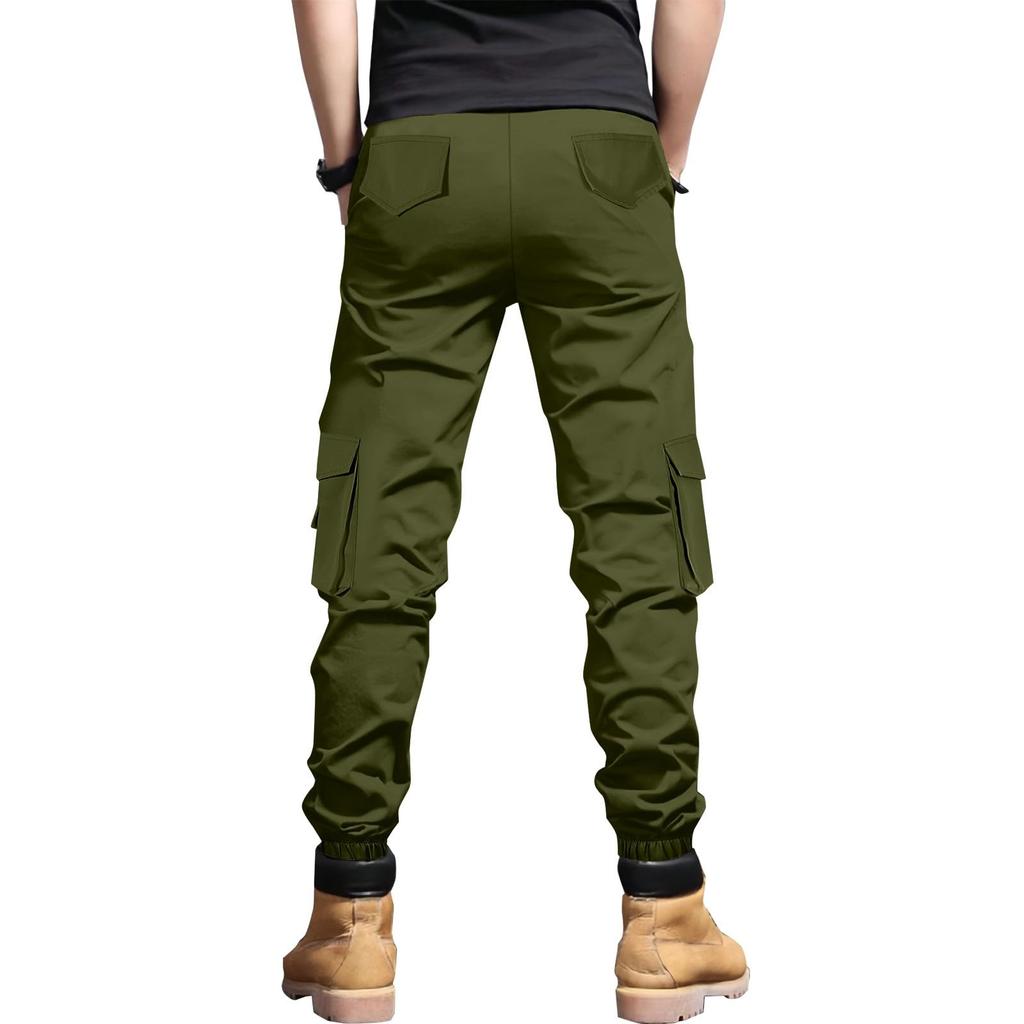 Męskie spodnie cargo slim fit z wieloma kieszeniami, zwężane spodnie casualowe