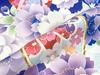 Muromachi 7 Years Old Kimono Golden Koma Fantastic Yotsumi Zori Full Set 753 x Blue Purple x Double Cherry Blossom [Kyoto st. ] Shichi-Go-San Girl's