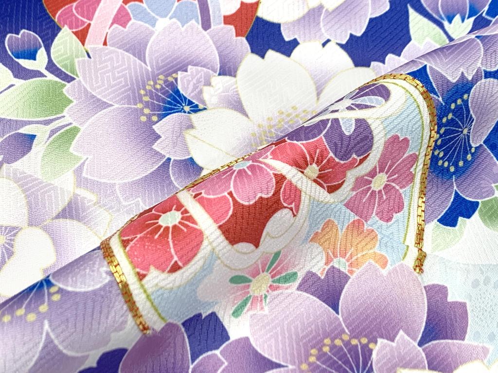 Muromachi 7 Years Old Kimono Golden Koma Fantastic Yotsumi Zori Full Set 753 x Blue Purple x Double Cherry Blossom [Kyoto st. ] Shichi-Go-San Girl's