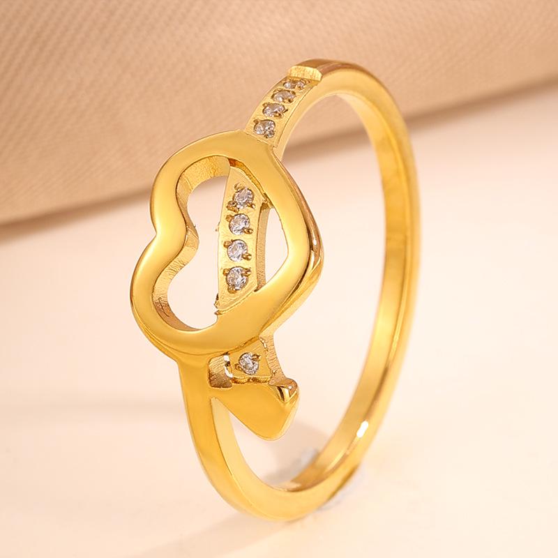 Heart-Shaped Rhinestone Titanium Ring: Luxurious Cupid s Arrow Design for Girls Size 8