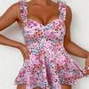 2025 European & American Women's Printed Sling Swimsuit Skirted Bikini Set, Beachwear Hot Spring Two-Piece.