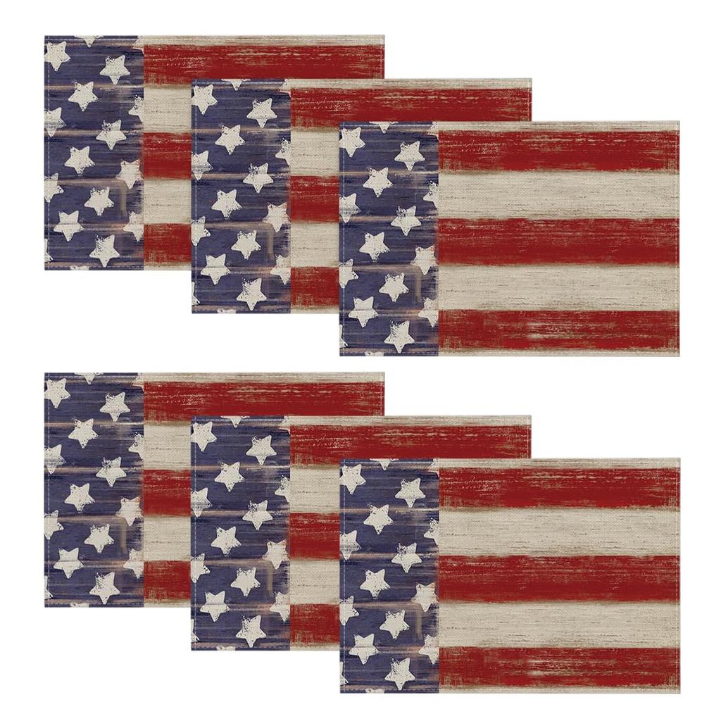 American Star and Stripes 4th of July Placemats Set of 4, 12x18 Inch Patriotic Memorial Day Table Mats for Party Kitchen Dining Decoration