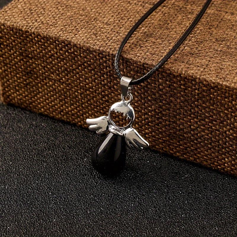 Amethyst Rose Quartz Angel Wing Pendant with Aventurine Stone