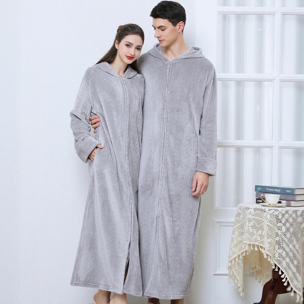 Winter Flannel Hooded Nightgown: Thick Coral Fleece, Long Sleeve, Plus Size, Ready Stock