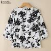 ZANZEA Blomstermønstret sommer casual 3/4 ermet løs bluse