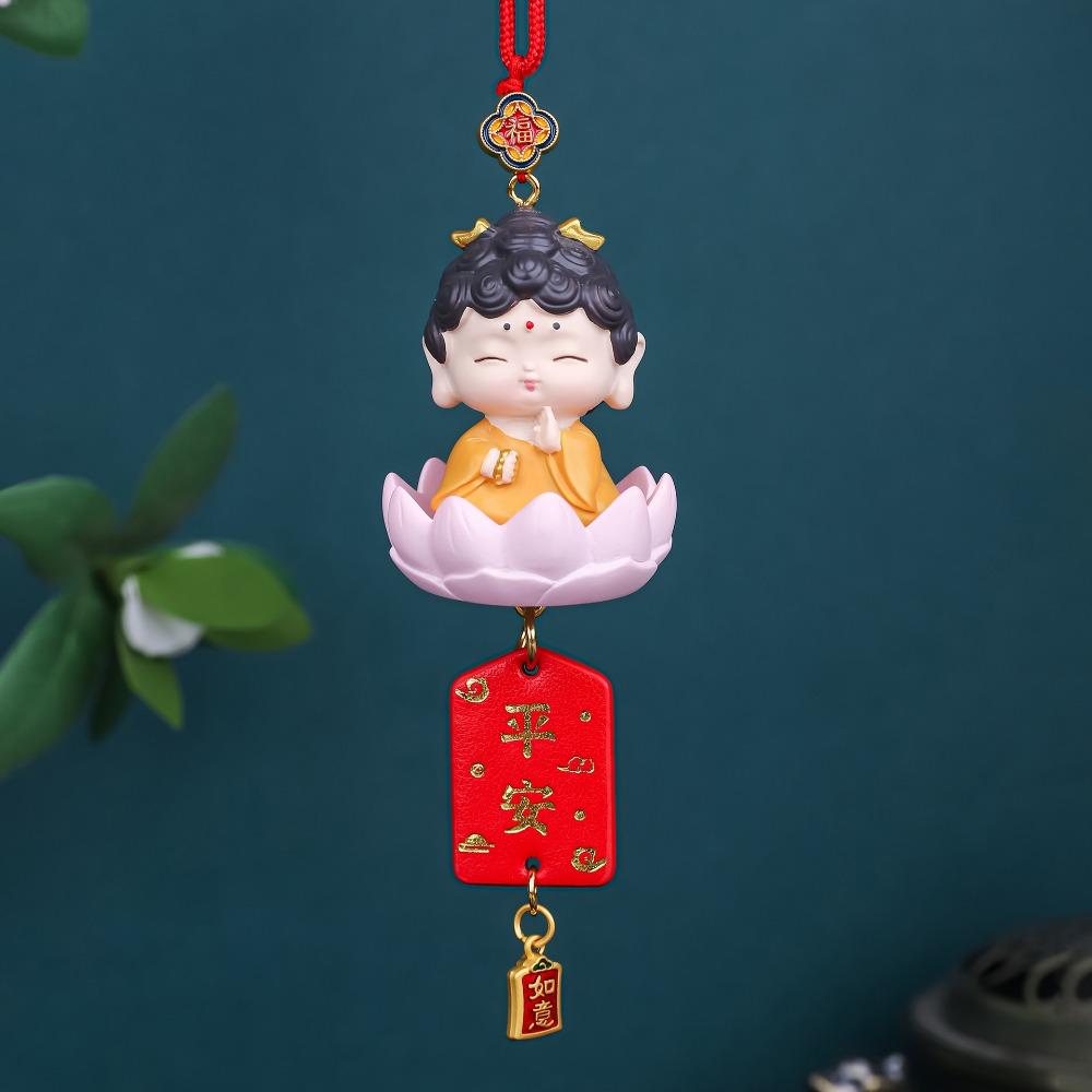 Cute Buddha Guanyin Car Pendant Chinese Style Cartoon Buddha Figures  Car Interior Decoration