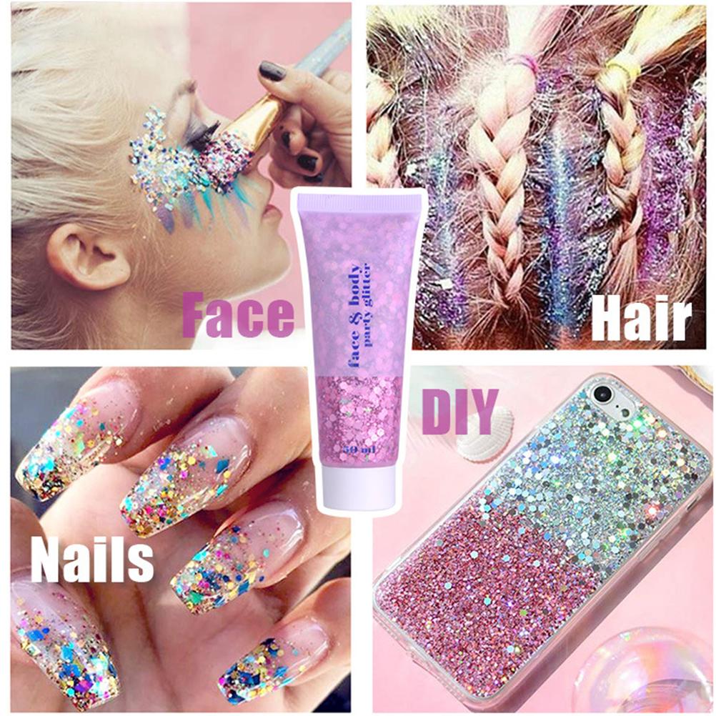 6 Color Sequins Glitter Body Gel 50ml Glitter Liquid Festival Glitter Cosmetic Face Hair Nails Makeup Long Lasting