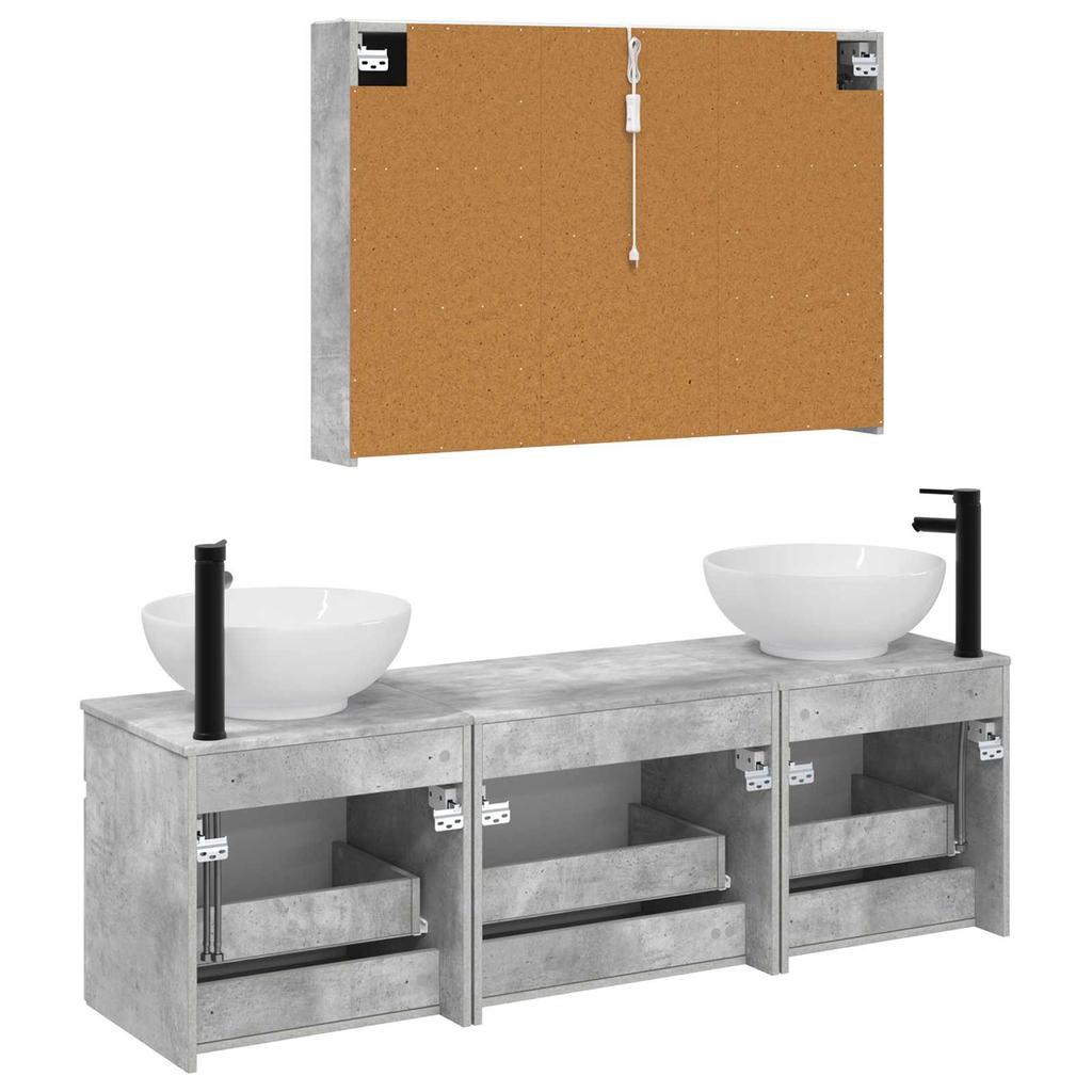 Bathroom Cabinet Set 4 Pcs Concrete Grey 103.5 X 15.5 X 70 Cm