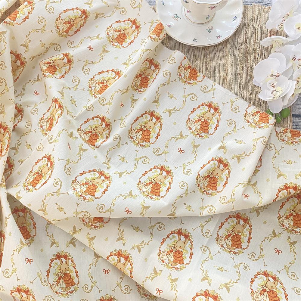 0.5m Pure Cotton Rabbit Printed Plain Weave Poplin Fabric for Sewing Dresses Tablecloths Decorative Cloth Handmade DIY Fabrics