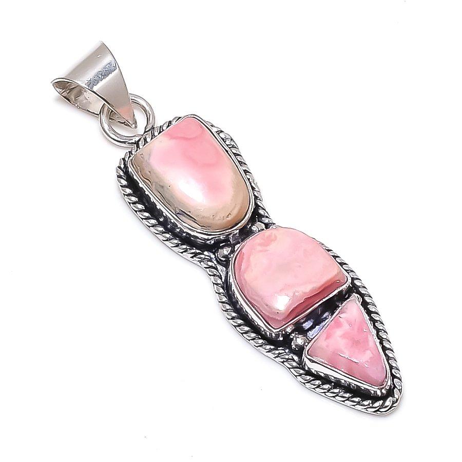 Rhodochrosite Gemstone Handmade 925 Sterling Silver Jewelry Pendant 2.25" SU-9953