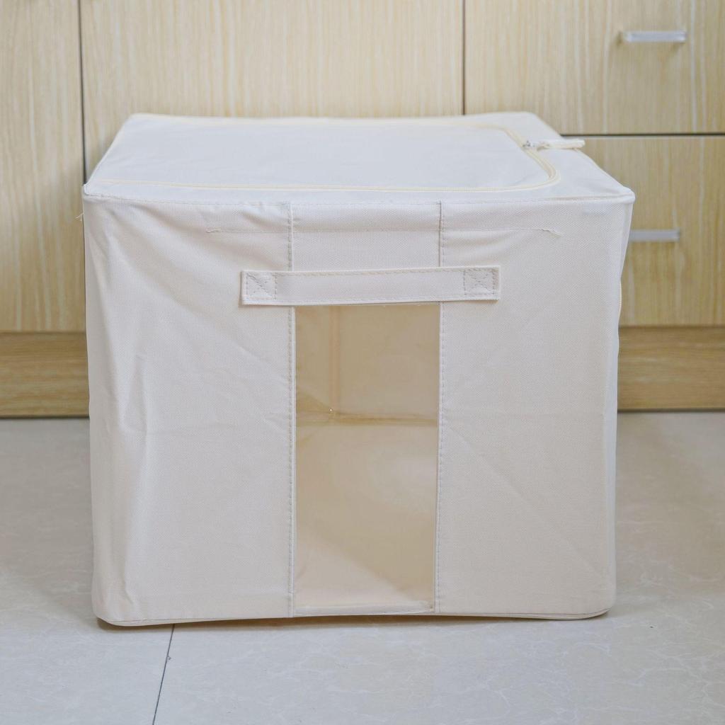 Large Capacity Oxford Cloth Storage Box: Foldable, Washable, Dustproof Clothes Organizer with Steel Frame for Bedroom & Duvet Storage.