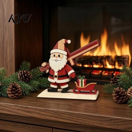 DIY Spliced Wooden Craft Christmas Tabletop Ornament, Cute Elk/Santa Claus/Snowman Desktop Small Holiday Decor Items Decorations for Tiered