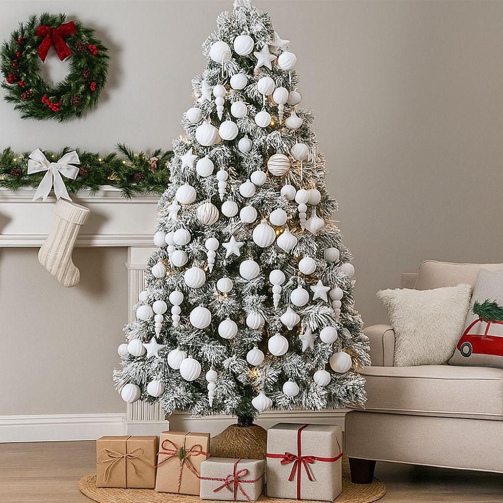 24Pcs Colorful Flocking Christmas Ball Shatterproof Decorative Christmas Spheres Pendant Reusable Pentagram Christmas Ball