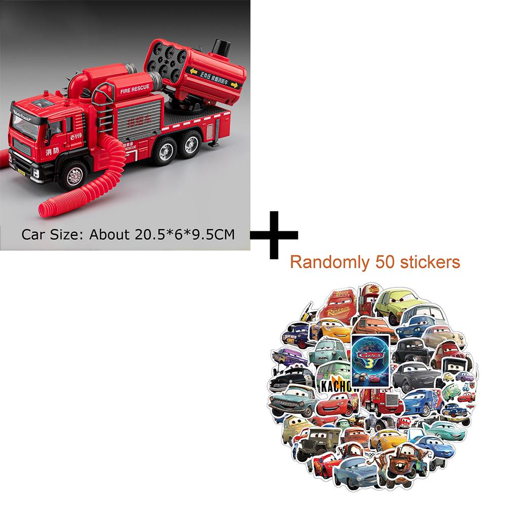1:50 Scale Smoke Exhaust Fire Truck Model Toys Metal Diecast Spray Water Pull Back Sound Light Rubber Tires Boys Educational Toy