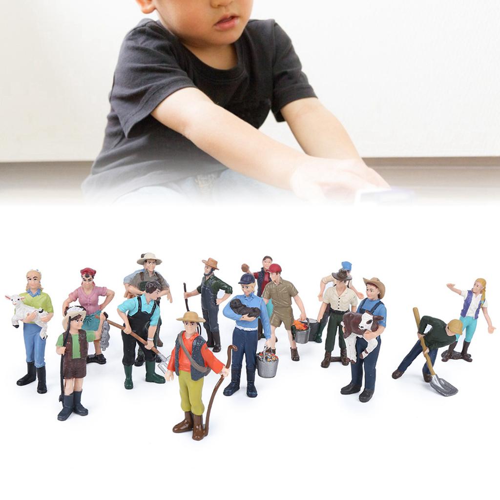 16pcs Simulation Farm Character Model Set Farmer Miniature Toy Figure Educational Toys