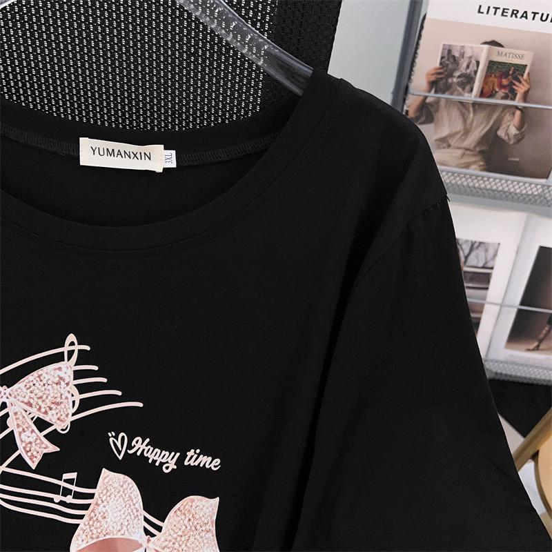 Women's Plus Size Loose Mid-Length Round Neck Short-Sleeve T-Shirt (Sizes 200/300/350 Jin)