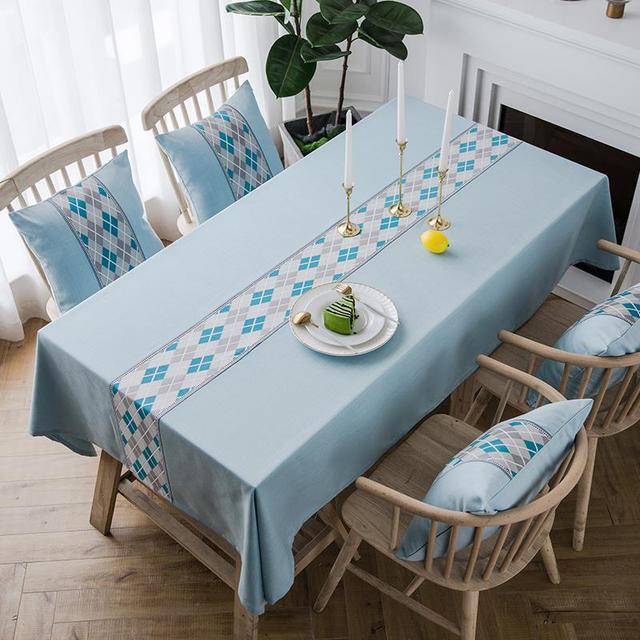 

Водонепроницаемый полиэстер имитация льна сращивание стол флаг алмаз геометрическая скатерть прямоугольный чайный столик скатерть 120x160cm синий