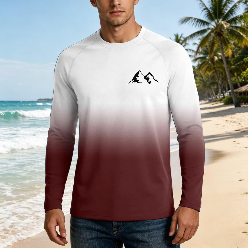 Men's Long Sleeve UPF50+ Sun Protection Shirt Lightweight Breathable Quick Dry Outdoor Casual Loose Fit T-Shirt for Summer Hiking Fishing