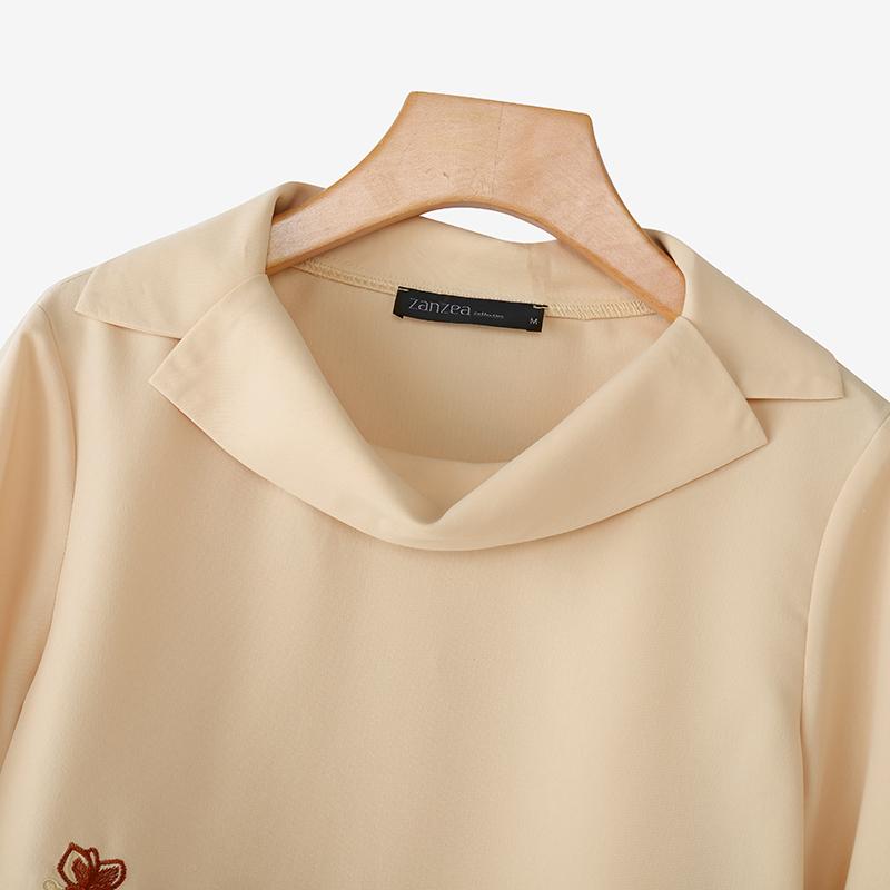 ZANZEA Women Casual Pile Collar Loose Summer Floral Embroidery Half Sleeve Blouse