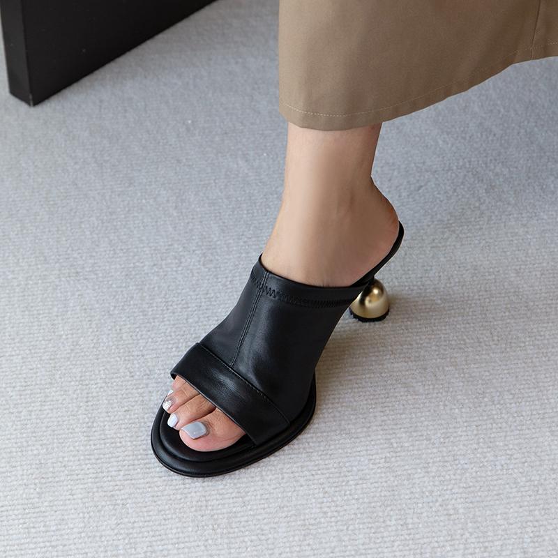 Fashion 2025 New Women Genuine Leather Sandals High Heels Peep Toe Summer Comfort Casual Black Shoes Woman Female Fashion Pumps Slippers