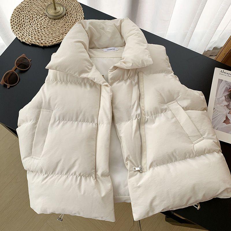 Reißverschluss Unten Baumwollweste Damen Herbst Winter Kurz Locker Lässig Weste Damenbekleidung Ärmellose Jacke Oberteil Uni Vintage