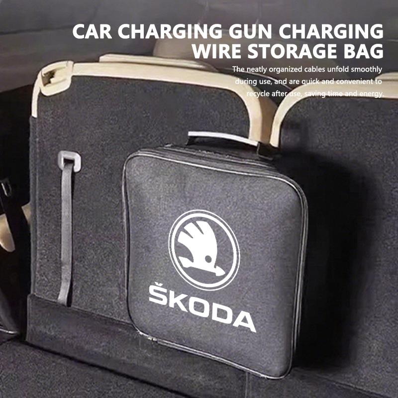Car Charging Cable Storage Bag Sockets Charging Gun Organizer Accessories For Skoda Fabia 1 2 Octavia a7 RS Superb Rapid Yeti fxdj44
