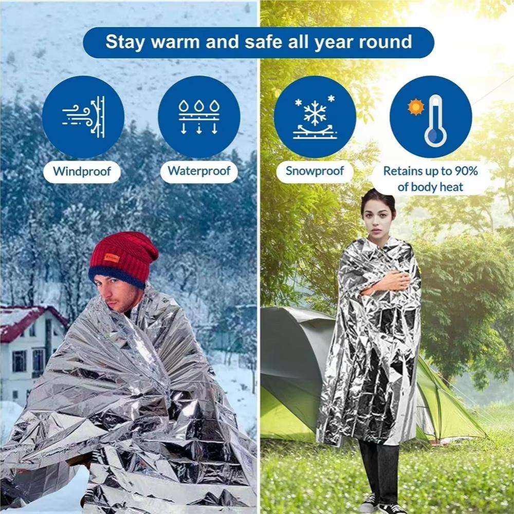4pcs Emergency Mylar Thermal Blanket Foil Space Blanket Designed for NASA Body Warmer Outdoor First Aid Camping Hiking Travel