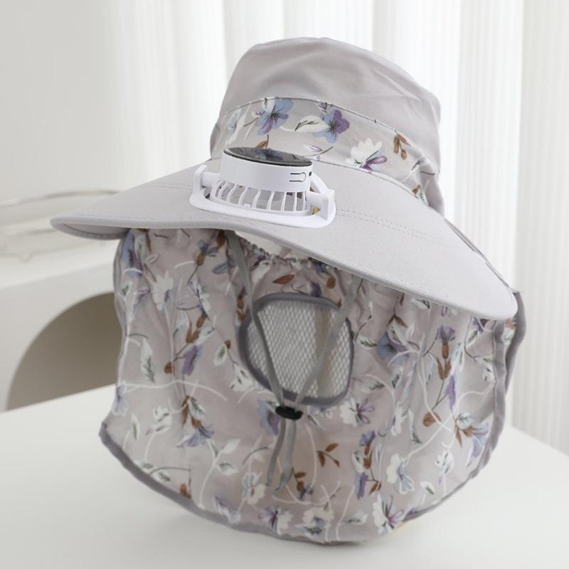 Summer Solar Rechargeable Fan Sun Hat Ladies Sunscreen UV Face Cover Shawl Hat Outdoor Tea Picking Hat