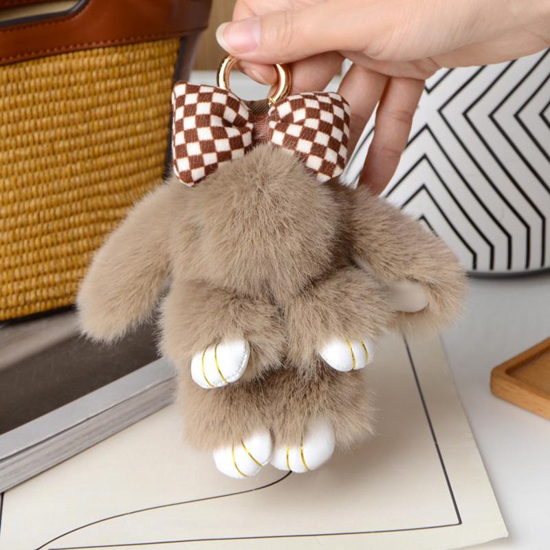 1Pc Bowknot Fashion Children's Toys Cute Pluff Bunny Keychain Lovely Fluffy Rabbit Doll Animal Shape Imitation Mink Fur