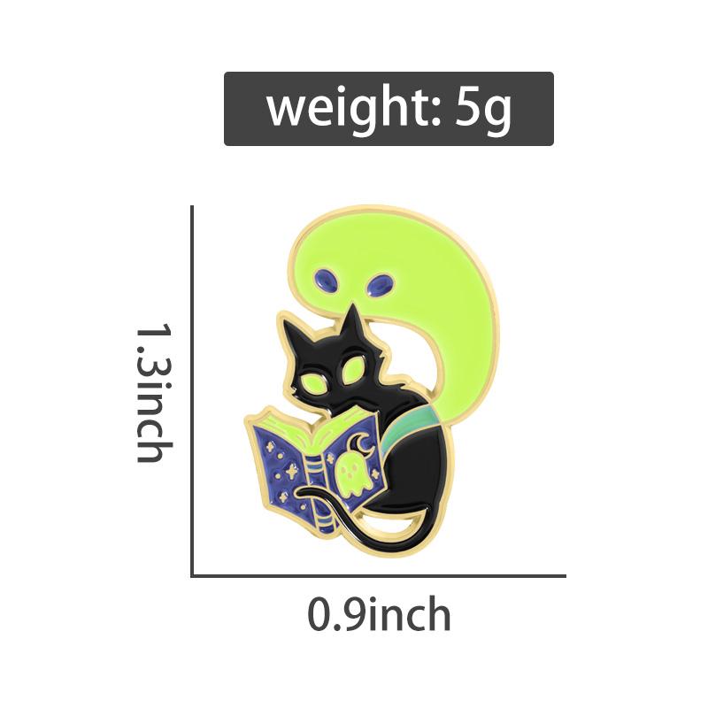 Cat Ghost Reading Enamel Pins Luminous Boo Book Brooches Lapel Badges Clothes Funny Cartoon Punk Jewelry Gift for Friends