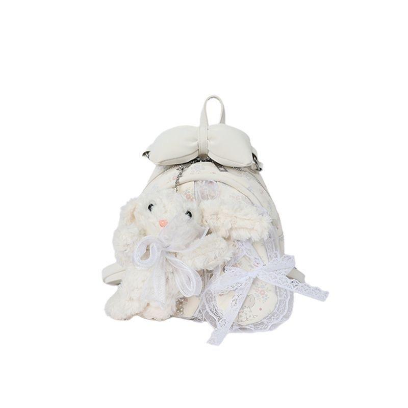 Schoolbag Korean version ins cute rabbit ear backpack female niche design ballet style bow lop ear rabbit handbag