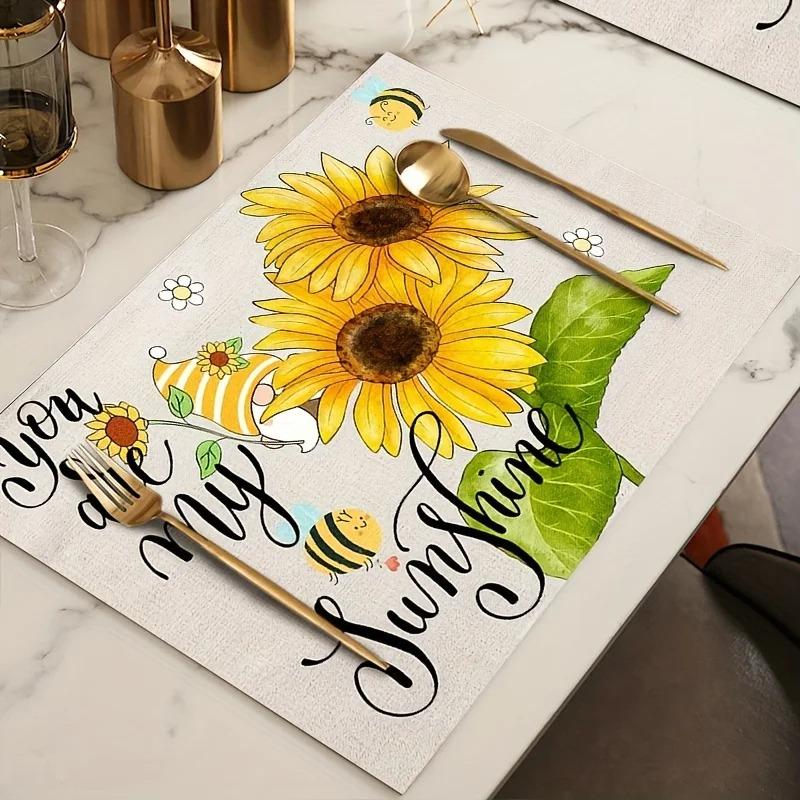 4/6/8pcs Spring Sunflower Floral Pattern Placemats Printed Festive Placemats Home Dining Table Mats Sets Design Kitchen Decor