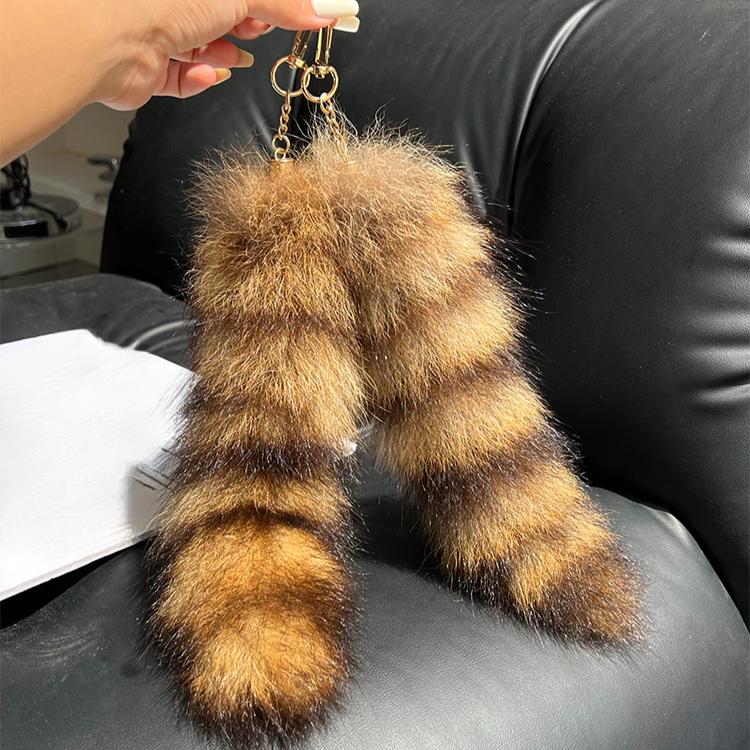 Raccoon Tail Fur Keychain Pendant Real Hair Plush Small Tail Pendant Schoolbag Backpack Bag Jewelry