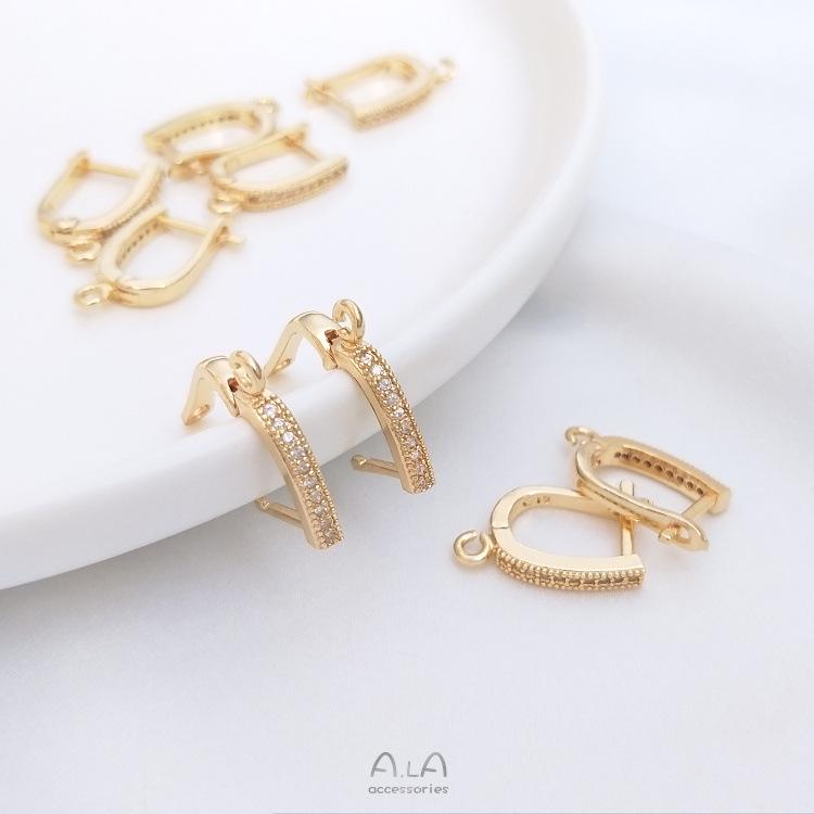 

Аксессуары для серег из золота 14 карат с цирконом, с соединительным кольцом, U-образная манжета для уха для изготовления украшений своими руками