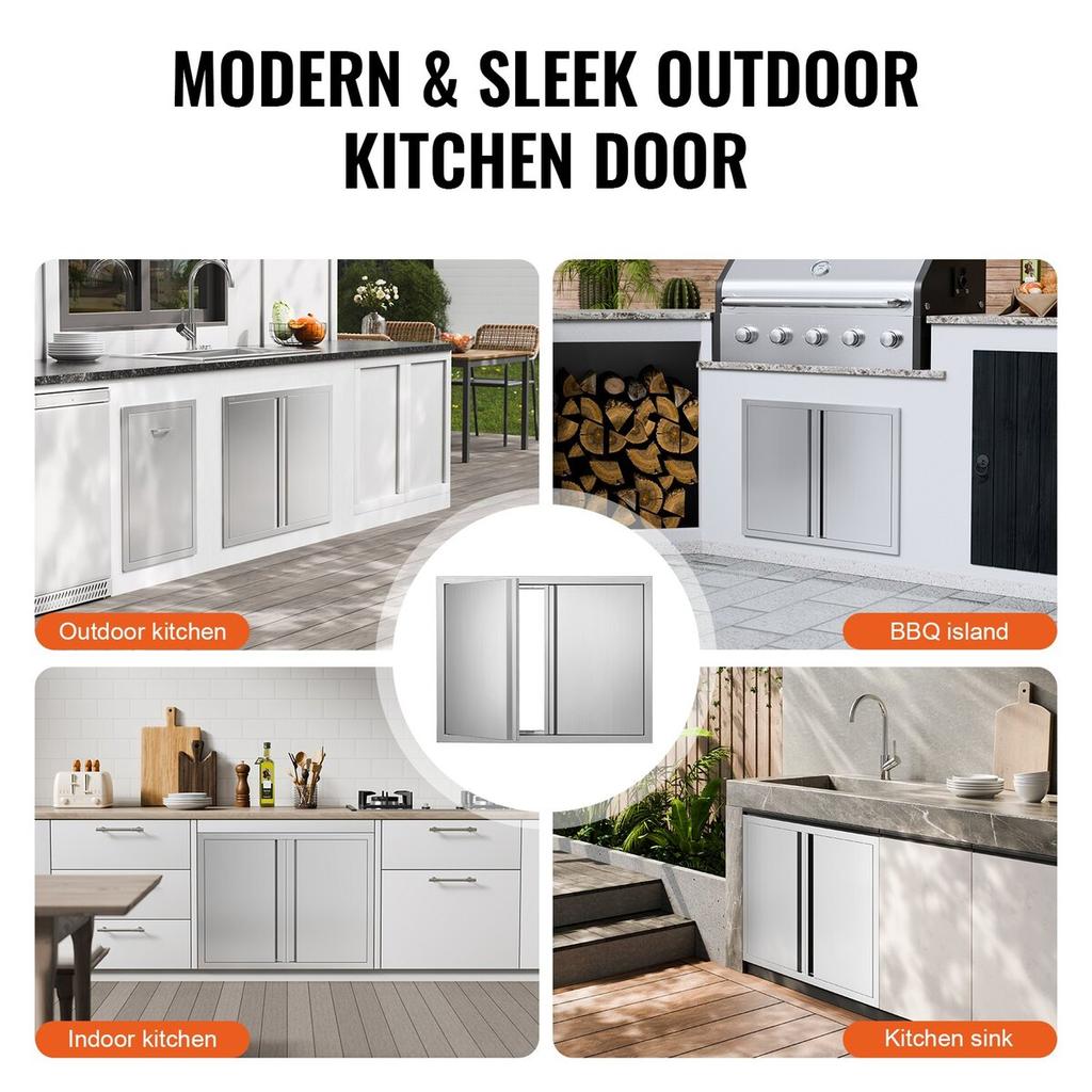 BBQ Access Door, 787x609 Mm Double Outdoor Kitchen Door, Stainless Steel Flush Mount Door, Wall Vertical Door with Recessed Handles , for BBQ Island,