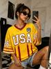 Summer New USA No.26 Print T-shirt For Women V-Neck Short Sleeve Tees Sports Football Jersey Y2K Casual Loose Oversized Tops