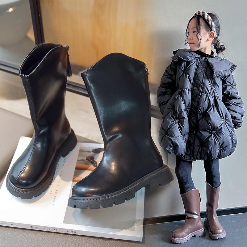 Kinder-Einzelstiefel Herbst neuer Stil für Mädchen mittleren Alters und junge Kinder modische Lederstiefel