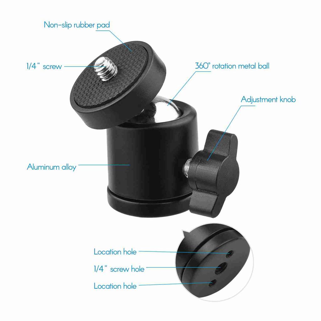 1pc Mini Swivel Ball Head Tripod Head 360 Degree Rotating Mount Base Adapter with Universal 1 4 Inch Screw Mounts for